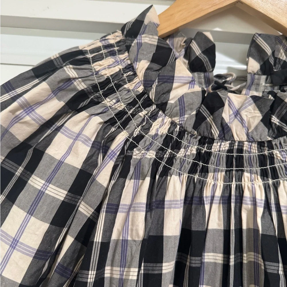 J.Crew Plaid Puff Sleeve Peasant Top Smocked Neck Cotton Blouse